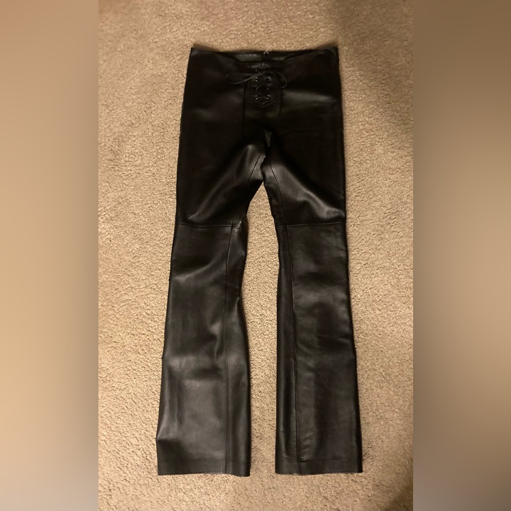 bebe Black Leather Low-Rise Lace-Up Bootcut Pants | Y2K | Size 8 - Picture 3 of 14
